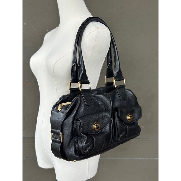 Vintage Y2K Michael Kors Black Leather Tote Shoulder Hobo Double Handle Boho Bag - Picture 1 of 10